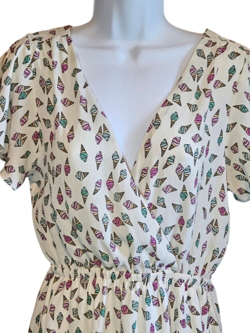 0081 Forever 21 Ice Cream Cone Print Mini Dress Flutter Sleeve Novelty Medium - Picture 2 of 12